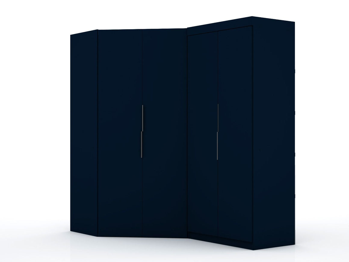 Mulberry 3.0 Sectional Modern Corner Wardrobe Closet with 2 Drawers - Set of 2 in Tatiana Midnight Blue