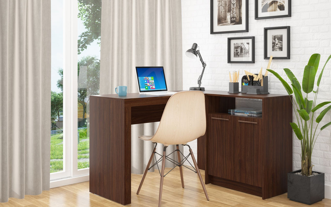 Kalmar L -Shaped Office Desk with Inclusive in Dark Brown