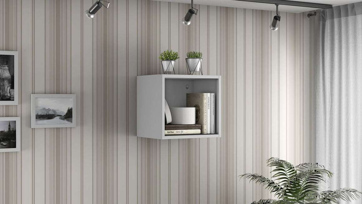 Smart Floating Cube Display Shelf in White