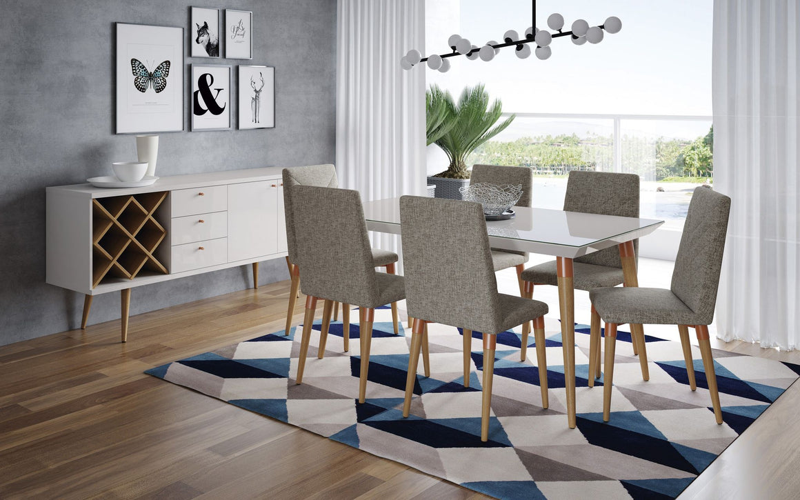 7-Piece Utopia 62.99" Dining Set with 6 Dining Chairs in Off White and Grey