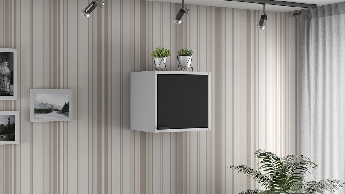 Smart 2-Piece 13.77" Floating Cabinet and Display Shelf in White and Black