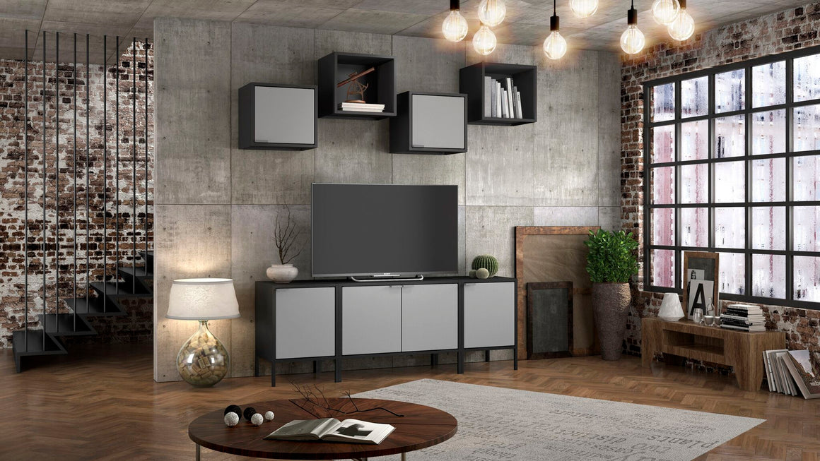 Smart 2-Piece 13.77" Floating Cabinet and Display Shelf in Black and Grey