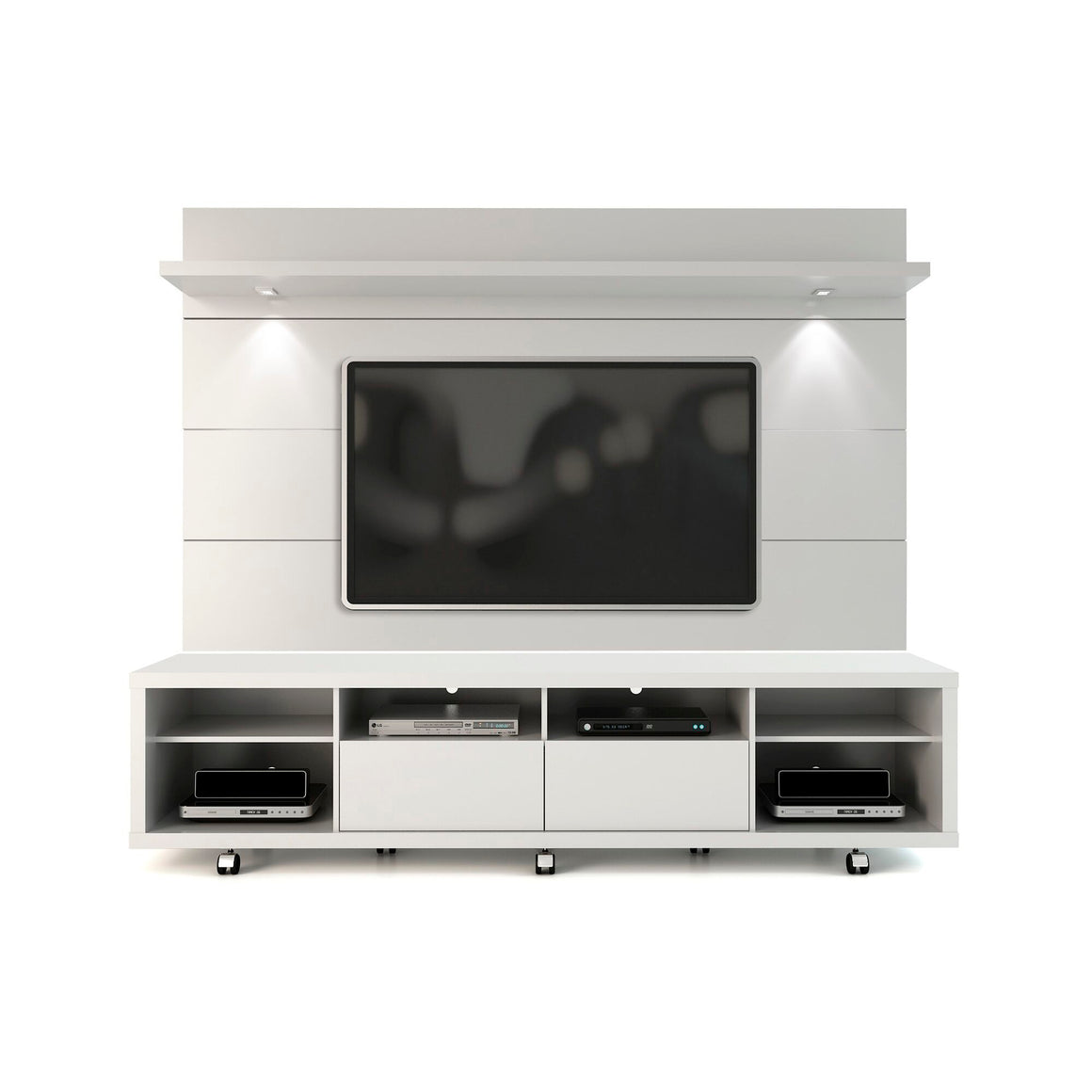 Cabrini TV Stand and Floating Wall TV Panel with LED Lights 2.2 in White Gloss