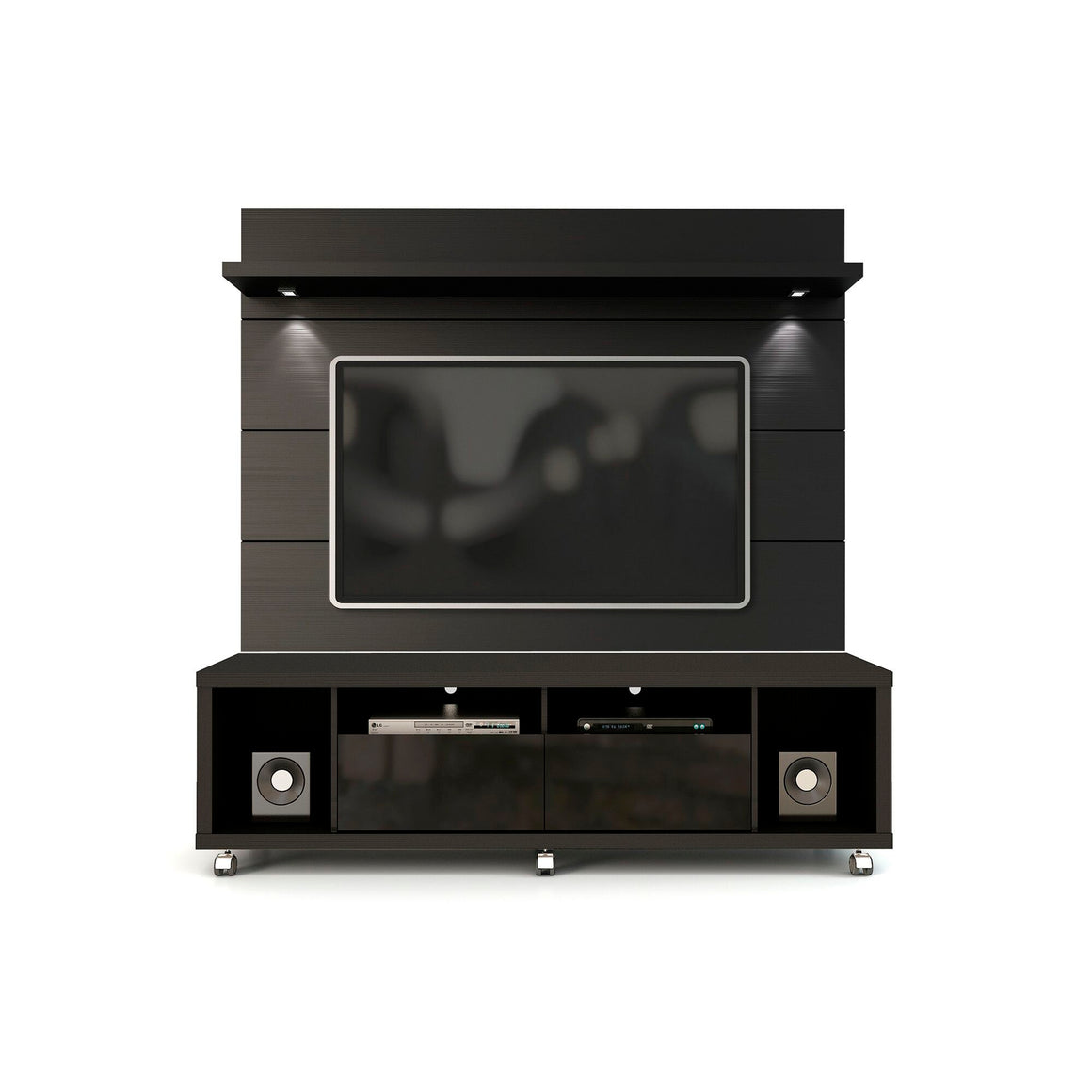 Cabrini TV Stand and Floating Wall TV Panel with LED Lights 1.8 in Black