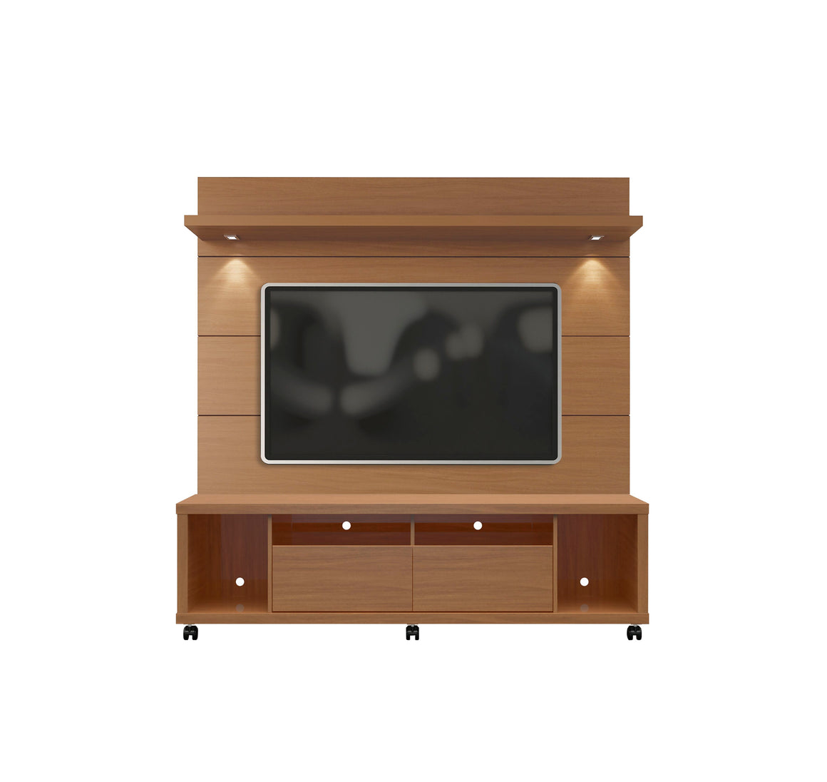 Cabrini TV Stand and Floating Wall TV Panel with LED Lights 1.8 in Maple Cream and Off White