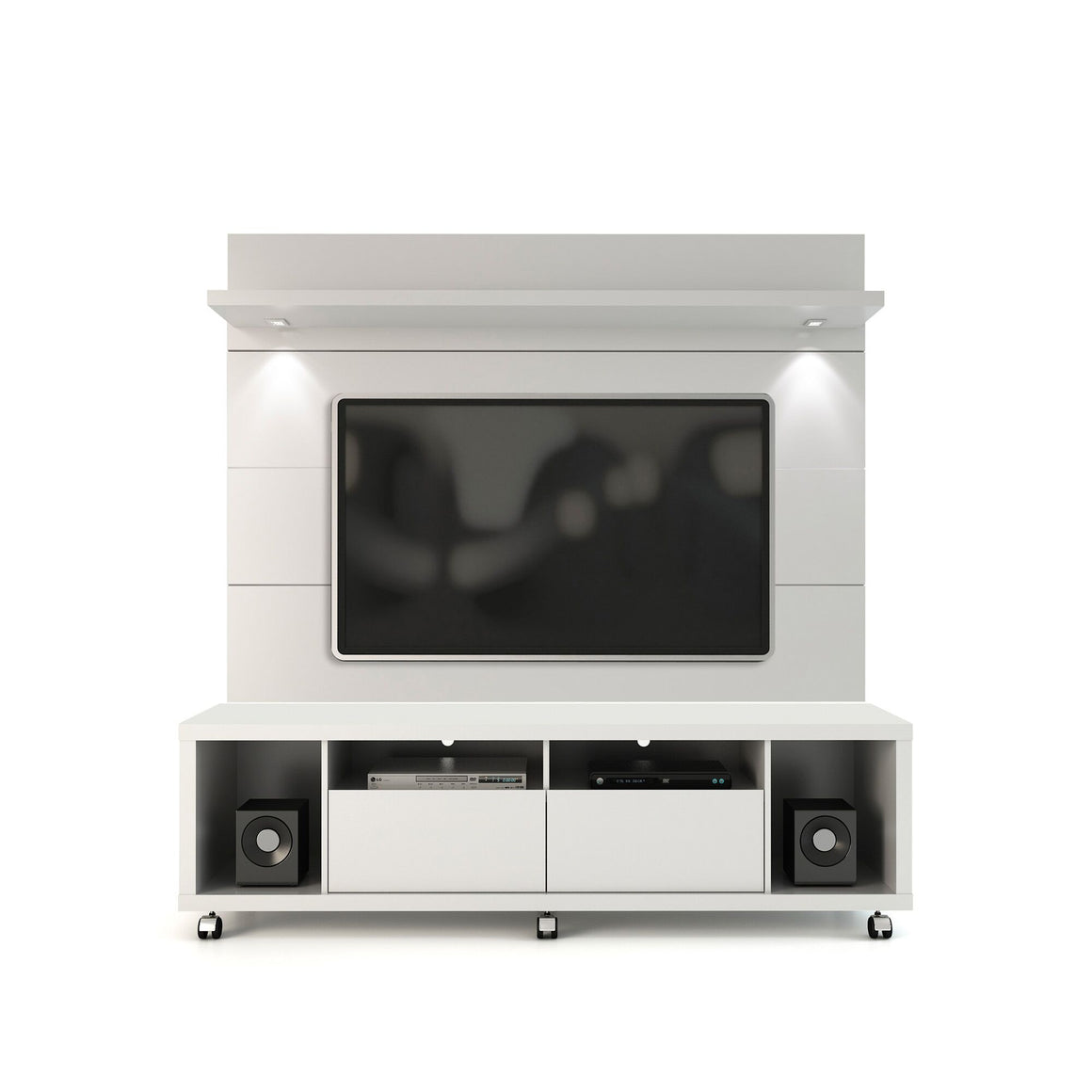 Cabrini TV Stand and Floating Wall TV Panel with LED Lights 1.8 in White Gloss