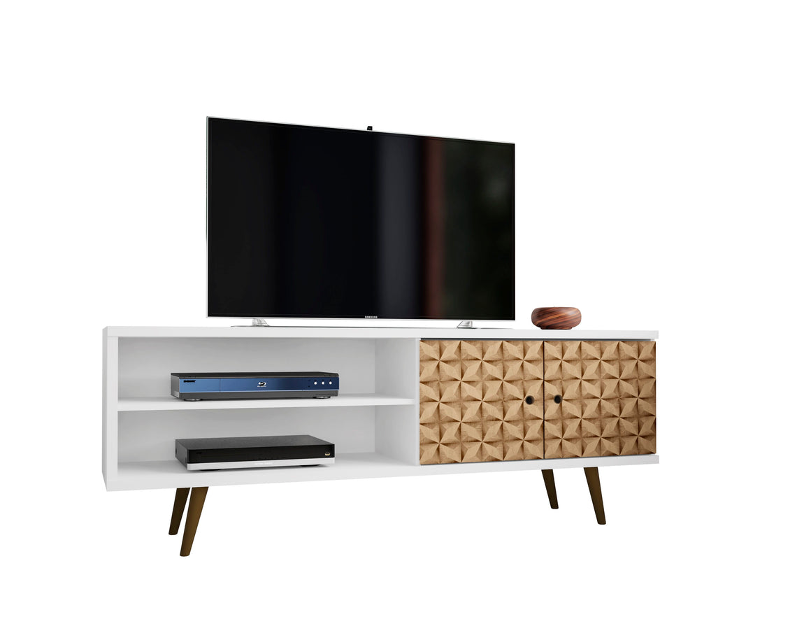 Liberty 62.99" Mid-Century - Modern TV Stand with 3 Shelves and 2 Doors in White and 3D Brown Prints