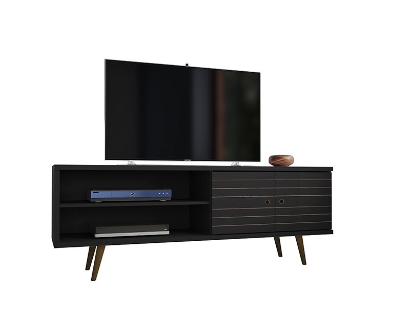 Liberty 62.99" Mid-Century - Modern TV Stand with 3 Shelves and 2 Doors in Black