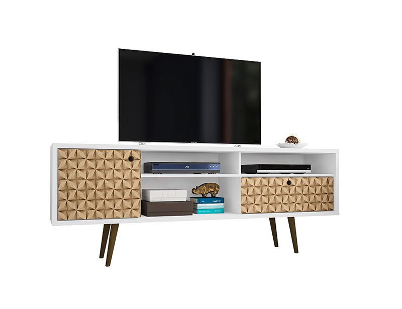 Liberty 70.86" Mid-Century - Modern TV Stand with 4 Shelving Spaces and 1 Drawer in White and 3D Brown Prints