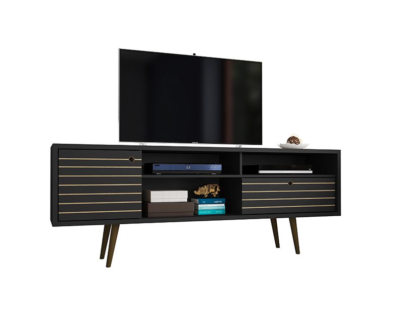 Liberty 70.86" Mid-Century - Modern TV Stand with 4 Shelving Spaces and 1 Drawer in Black