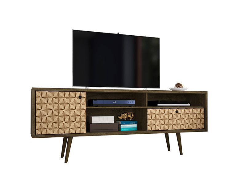 Liberty 70.86" Mid-Century - Modern TV Stand with 4 Shelving Spaces and 1 Drawer in Rustic Brown and 3D Brown Prints