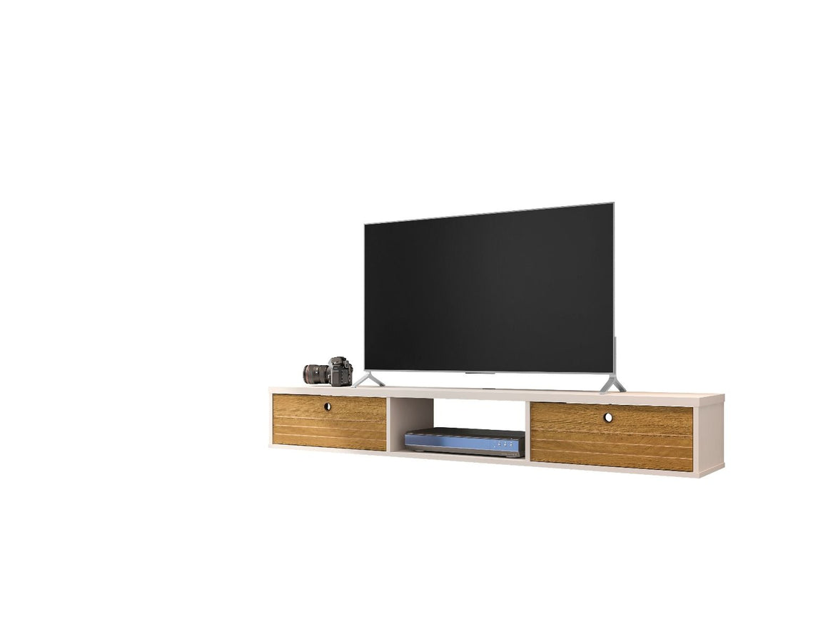 Liberty 62.99 Mid-Century Modern Floating Entertainment Center with 3 Shelves in Off White and Cinnamon