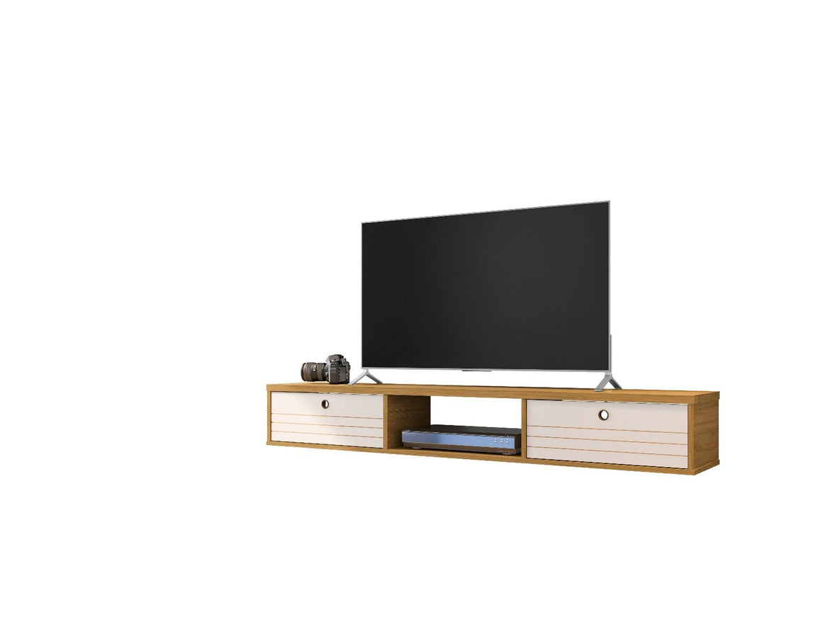 Liberty 62.99 Mid-Century Modern Floating Entertainment Center with 3 Shelves in Cinnamon and Off White