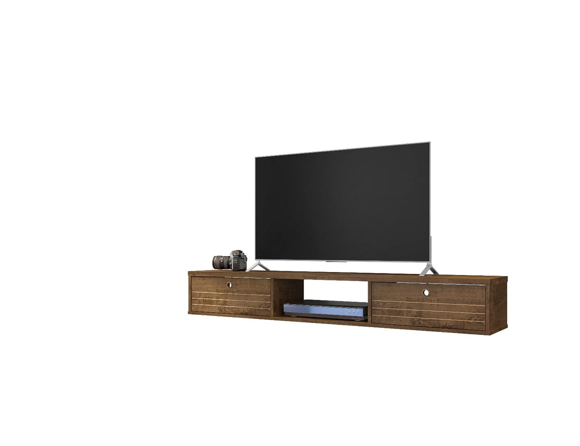 Liberty 62.99 Mid-Century Modern Floating Entertainment Center with 3 Shelves in Rustic Brown