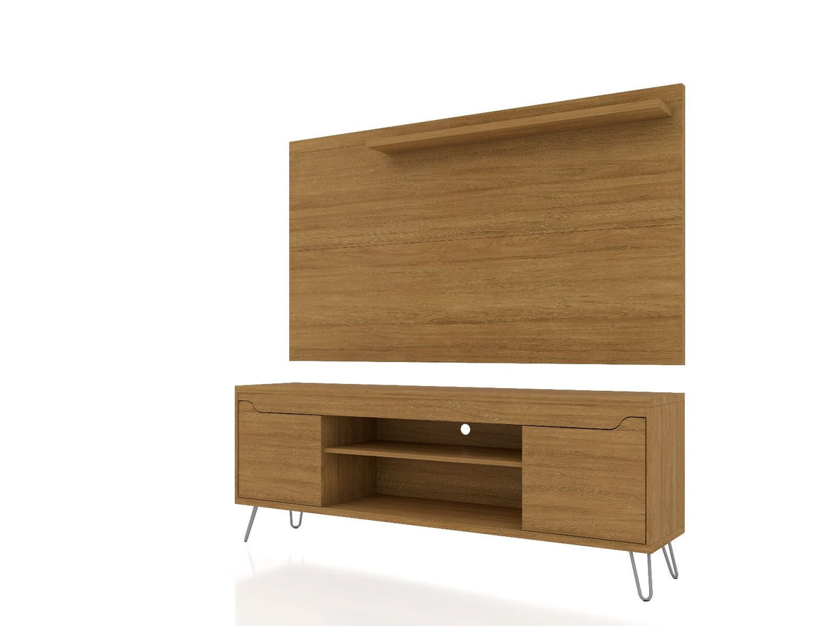 Baxter 62.99 Mid-Century Modern TV Stand and Liberty Panel with Media and Display Shelves in Cinnamon