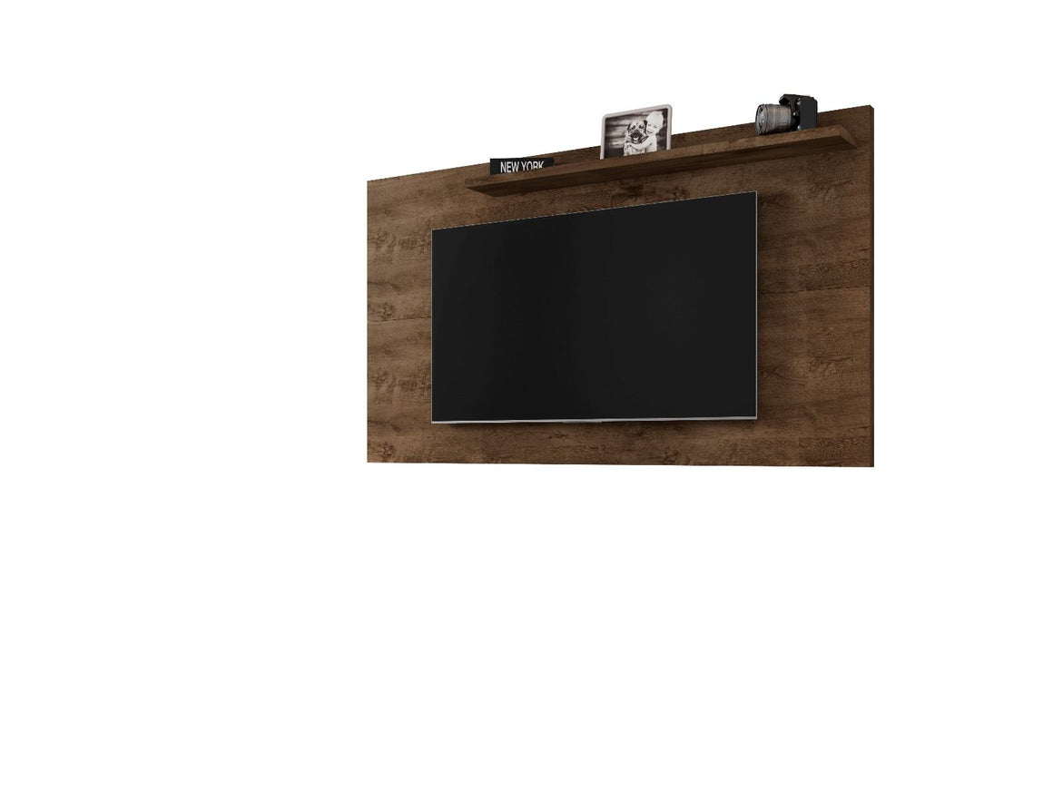 Liberty Mid-Century Modern 62.99 TV Panel with Overhead Décor Shelf in Rustic Brown