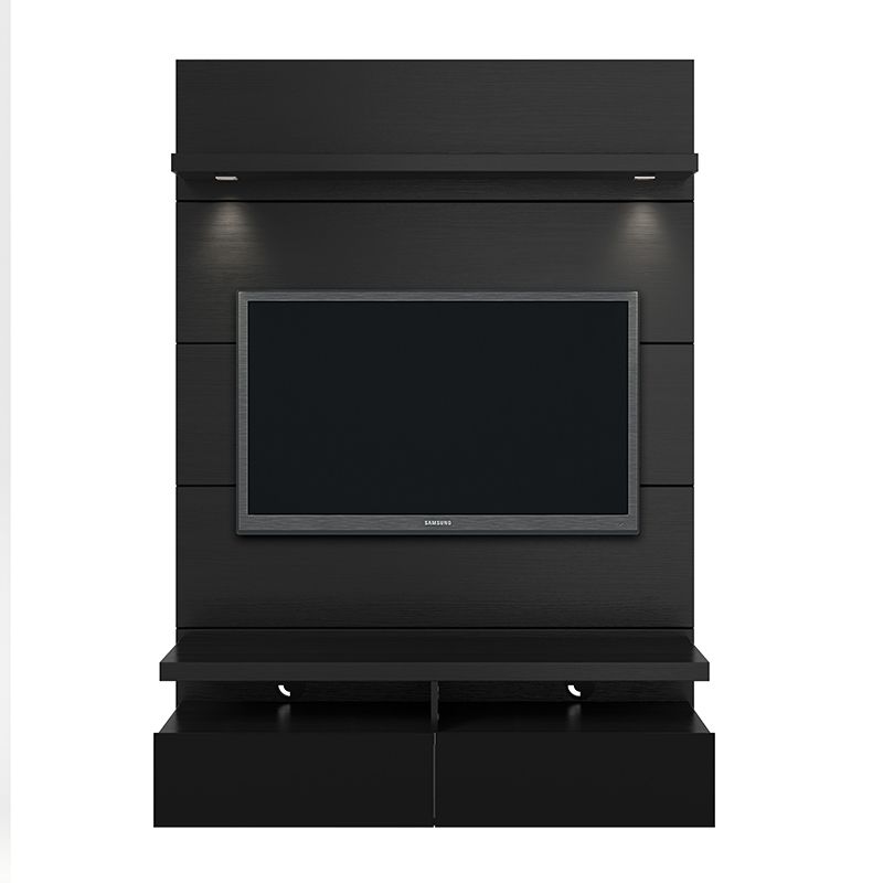 Cabrini 1.2 Floating Wall Theater Entertainment Center in Black Gloss and Black Matte