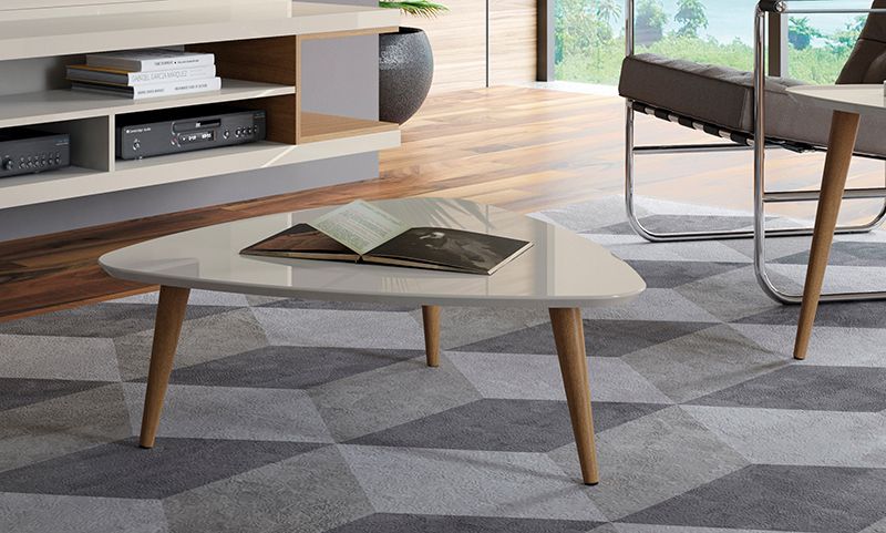 Utopia 11.81" High Triangle Coffee Table with Splayed Legs in Off White and Maple Cream