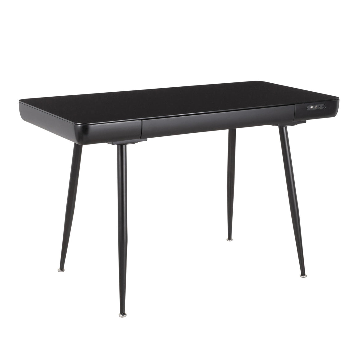 Boom Mid-Century Modern Desk in Black Metal with a Black Wood and Black Tempered Glass Top by LumiSource