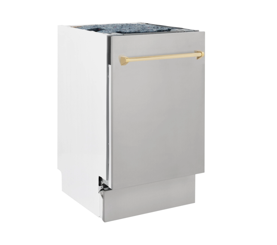 ZLINE Autograph Edition 18” Compact 3rd Rack Top Control Dishwasher in Stainless Steel with Gold Accent Handle (DWVZ-304-18-G)