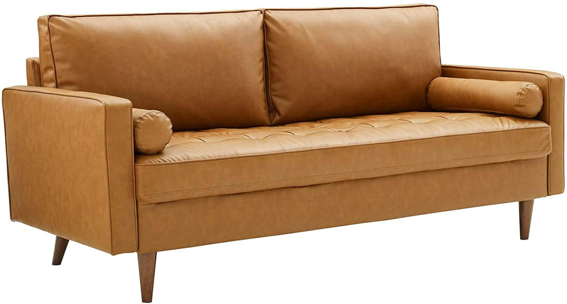 Valour Upholstered Faux Leather Sofa Tan