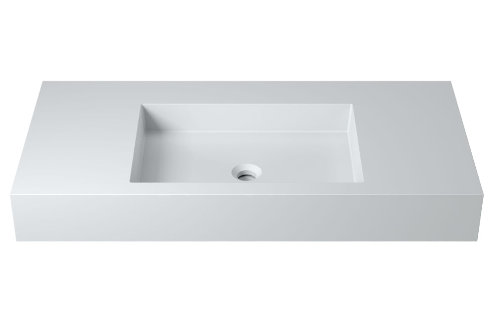 39"POLYSTONE RECTANGULAR WALL MOUNTED SINK IN MATTE WHITE FINISH-NO FAUCET