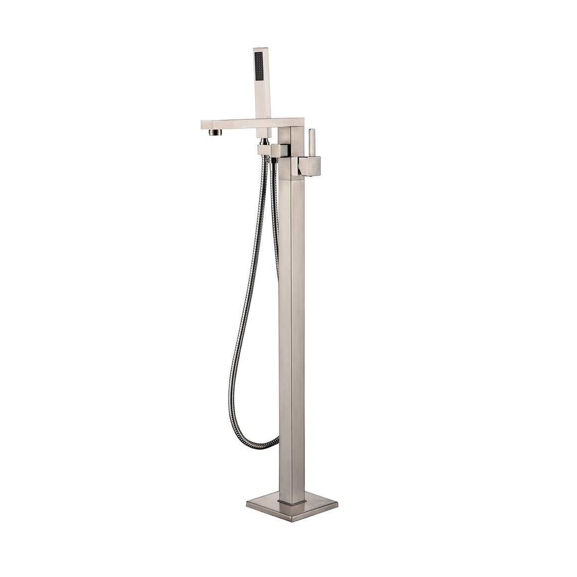 Single Freestanding Bathtub Faucet with Hand Shower in Brushed Nickel