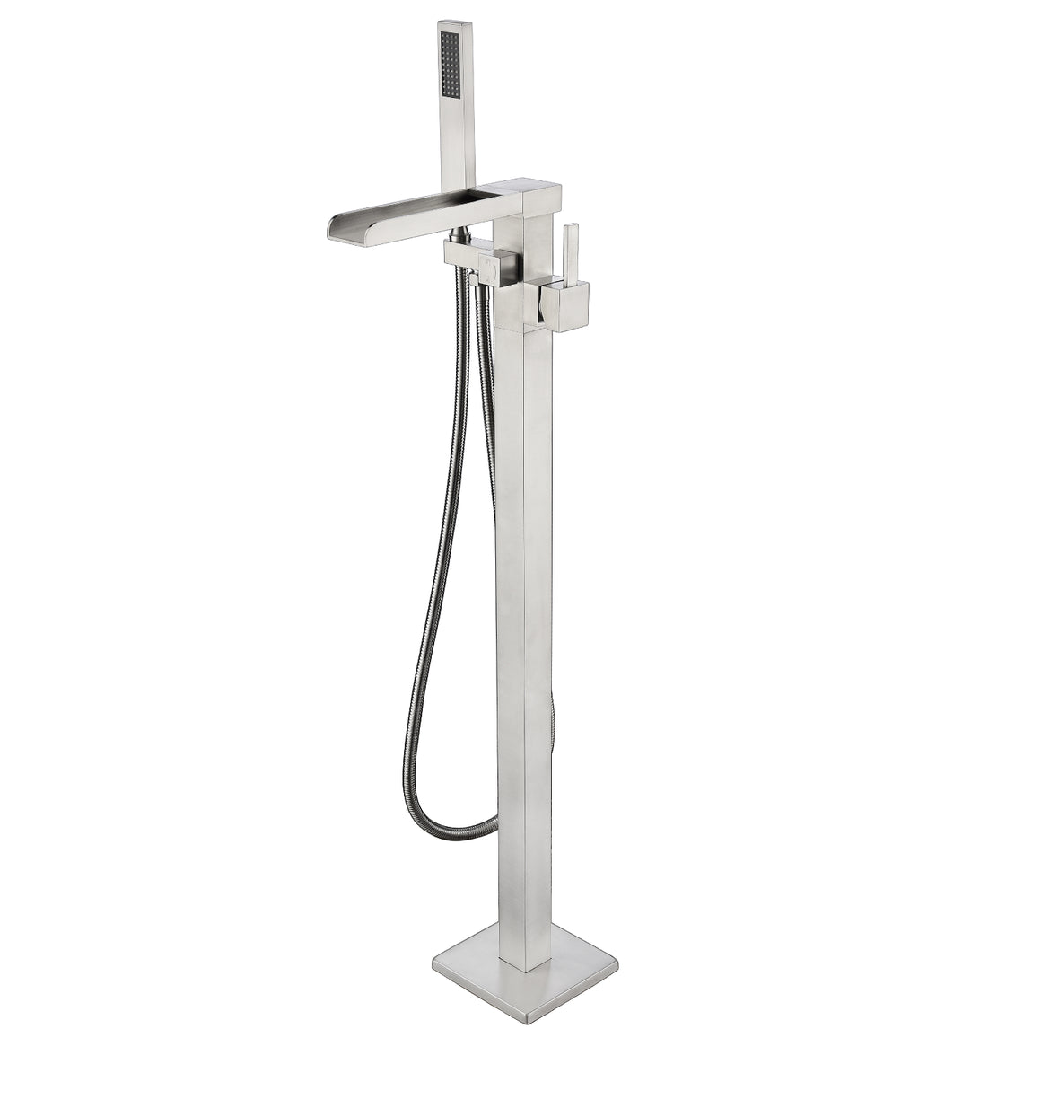 Single Freestanding Bathtub Faucet with Hand Shower in Brushed Nickel