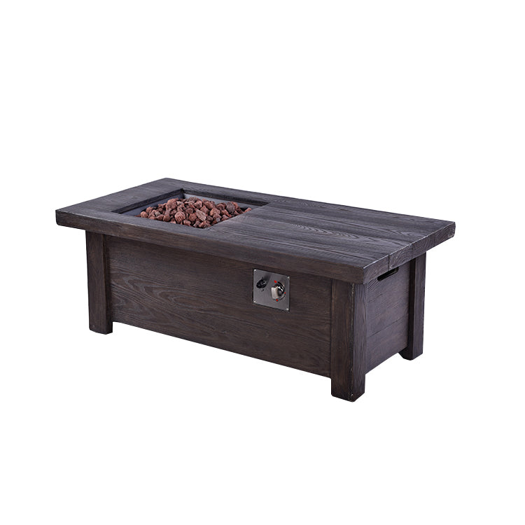 Long fire pit table with round burner kit, wood like