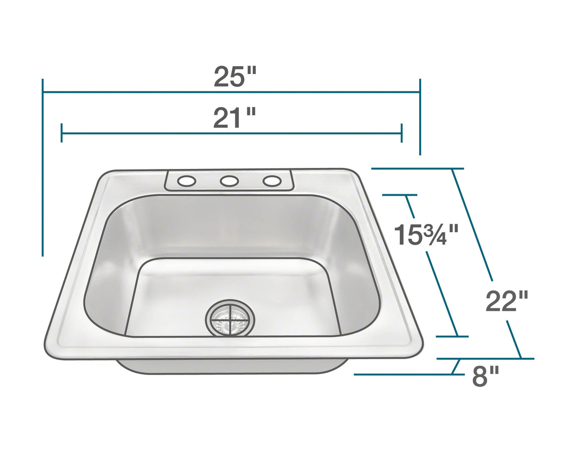 PT8301US Single Bowl Topmount Stainless Steel Sink