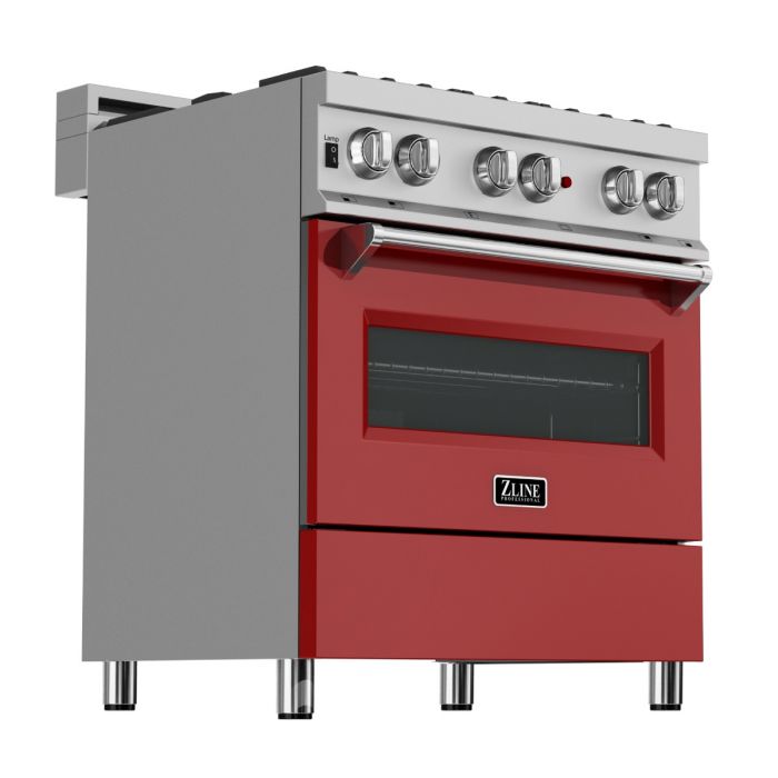 ZLINE 30 IN. Professional Dual Fuel Range in Snow Stainless with Red Matte Door (RAS-RM-30)