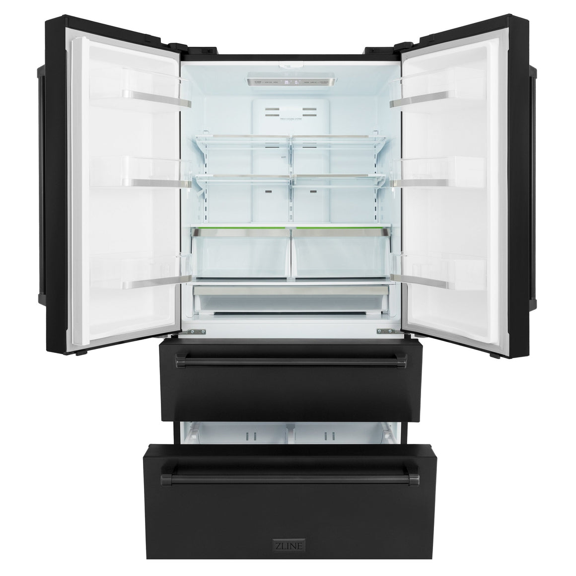 ZLINE 36 in. 22.5 cu. ft Built-in French Door Refrigerator with Ice Maker in Fingerprint Resistant Black Stainless Steel