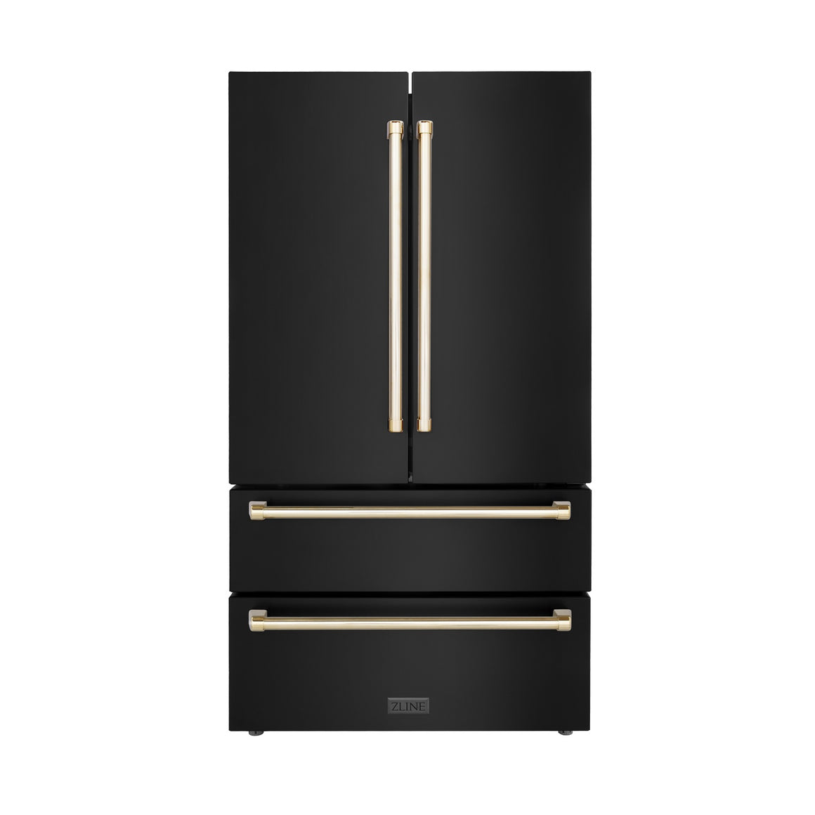 ZLINE 36" Autograph Edition 22.5 cu. ft Freestanding French Door Refrigerator with Ice Maker in Black Stainless Steel with Gold Accents