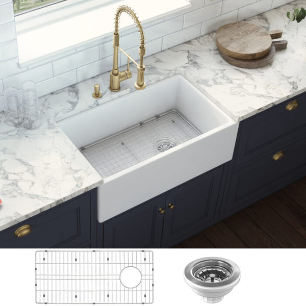 Charleston 30'' Reversible Fireclay Farmhouse Kitchen Sink Set –  KitchenBathCollection