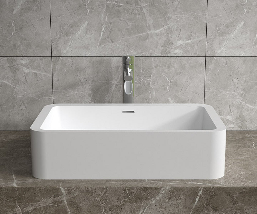 23"x14"POLYSTONE RECTANGULAR VESSEL BATHROOM SINK WITH OVERFLOW IN MATTE WHITE FINISH-NO FAUCET