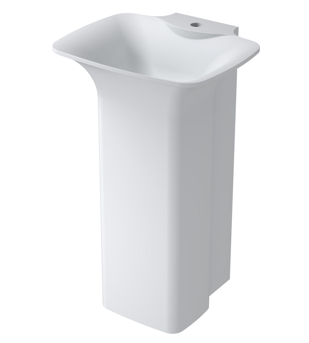 20"POLYSTONE FREE STANDING BATHROOM SINK IN GLOSSY WHITE FINISH-NO FAUCET