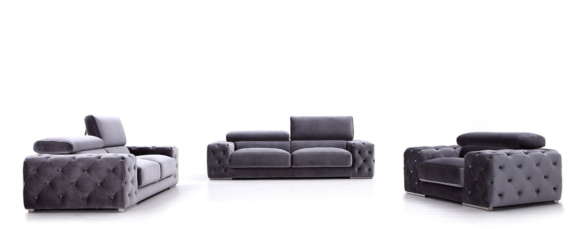 Divani Casa Trisha Modern Grey Fabric Sofa Set
