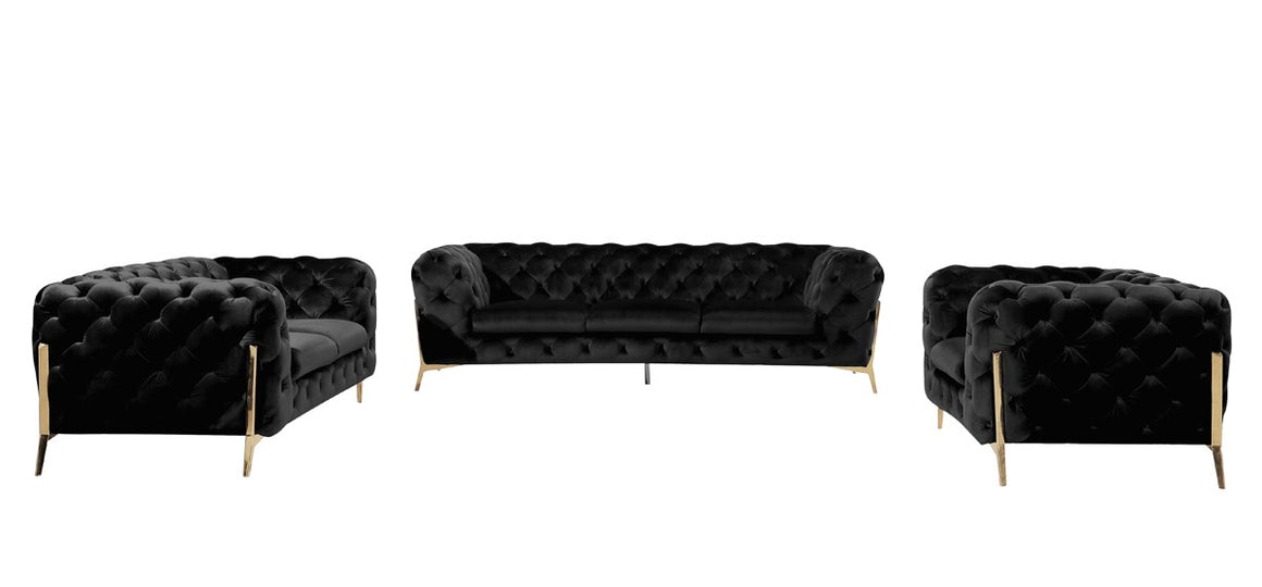 Divani Casa Sheila Modern Black Velvet Sofa Set
