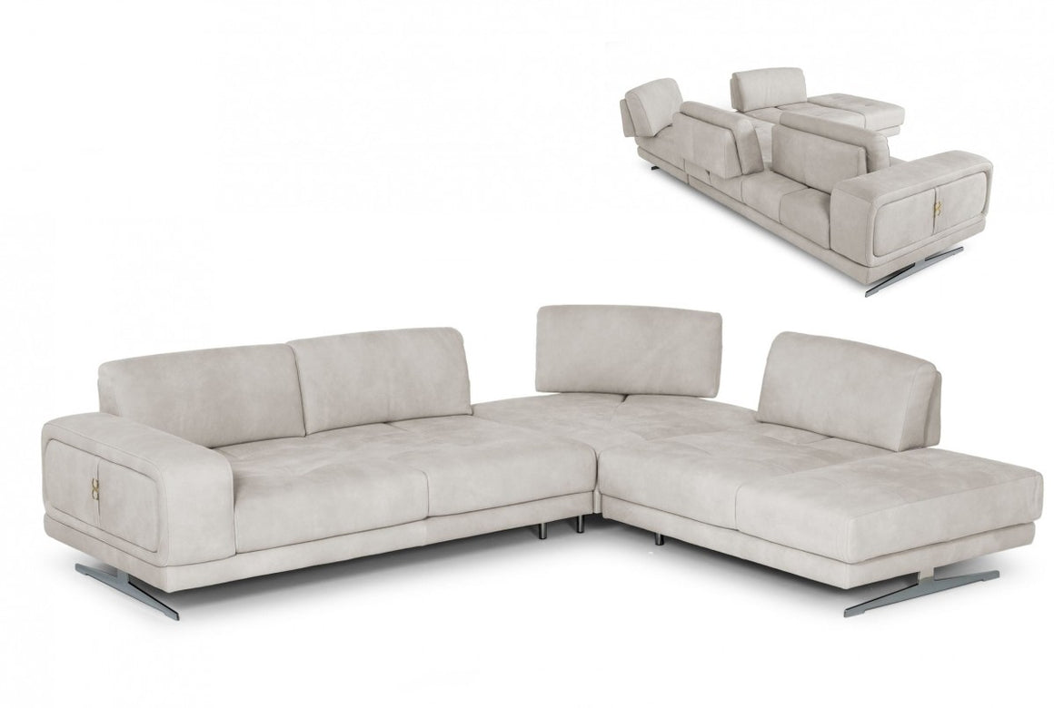 Coronelli Collezioni Mood - Contemporary Light Grey Leather Right Facing Sectional Sofa