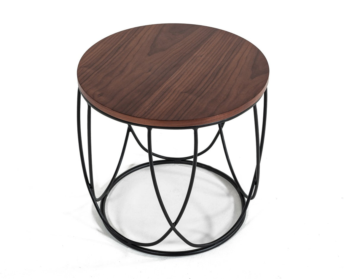 Modrest Strang Modern Walnut & Black Round End Table