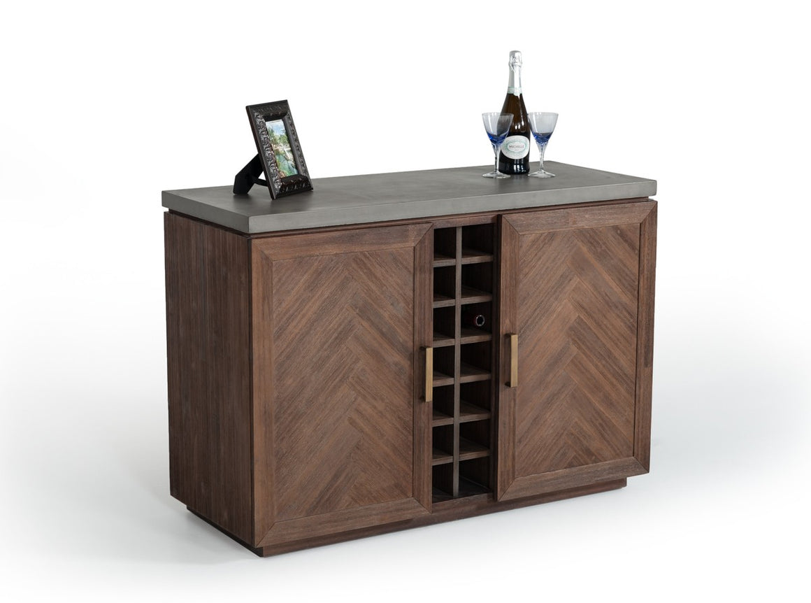 Modrest Amos Modern Concrete & Acacia Wine Cabinet