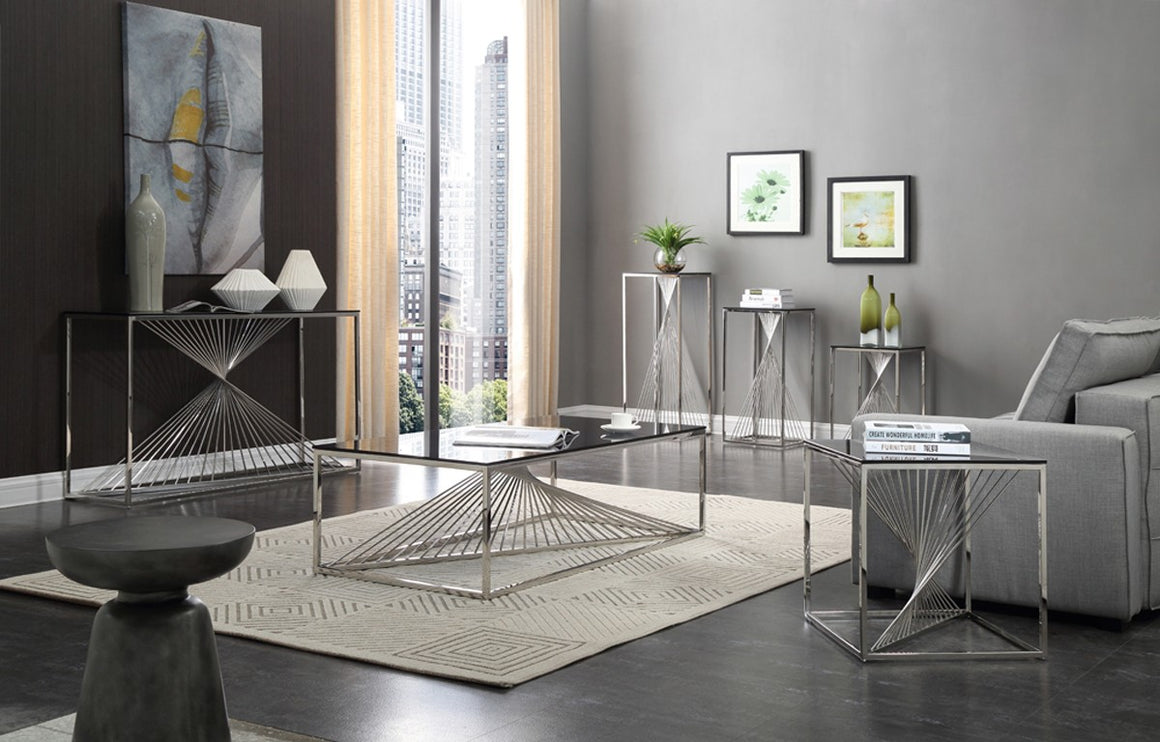 Modrest Trinity Modern 3-Piece Glass & Stainless Steel End Table Set