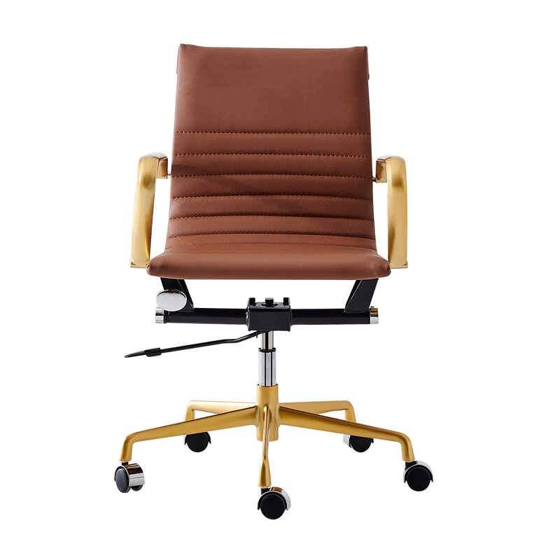 Fablise Office Task Chair in Gold and Brown Faux Leather