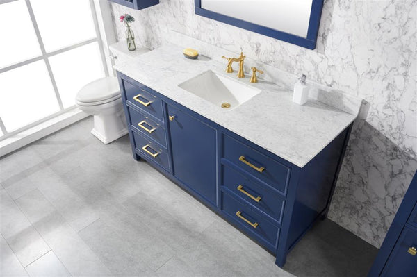 60 Bainbridge Vanity with Double Sinks and Carrara Marble Top in Blue -  HouseTie