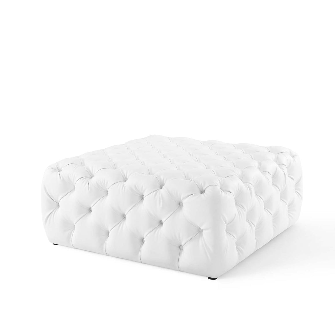 Amour Tufted Button Large Square Faux Leather Ottoman White