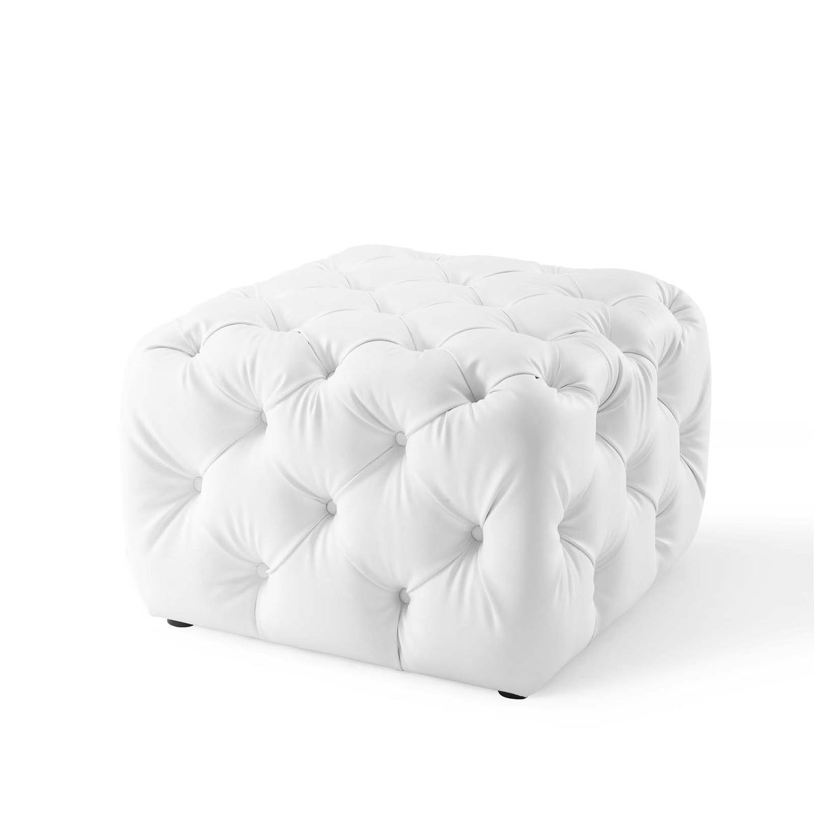 Amour Tufted Button Square Faux Leather Ottoman White
