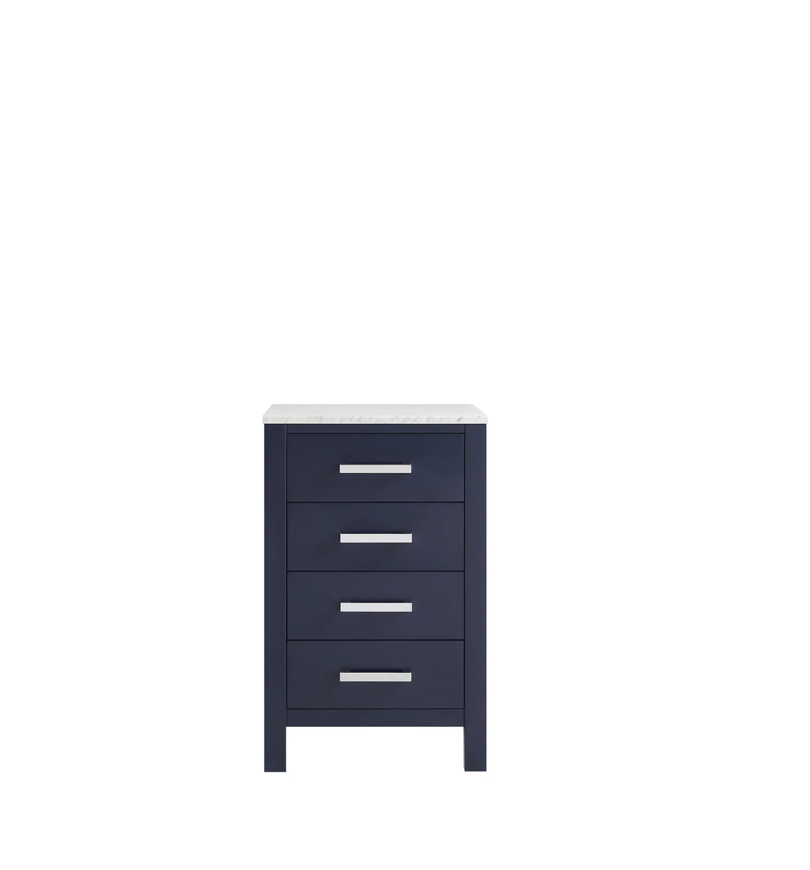 Jacques 20" Side Cabinet in Navy Blue, White Carrara Marble Top