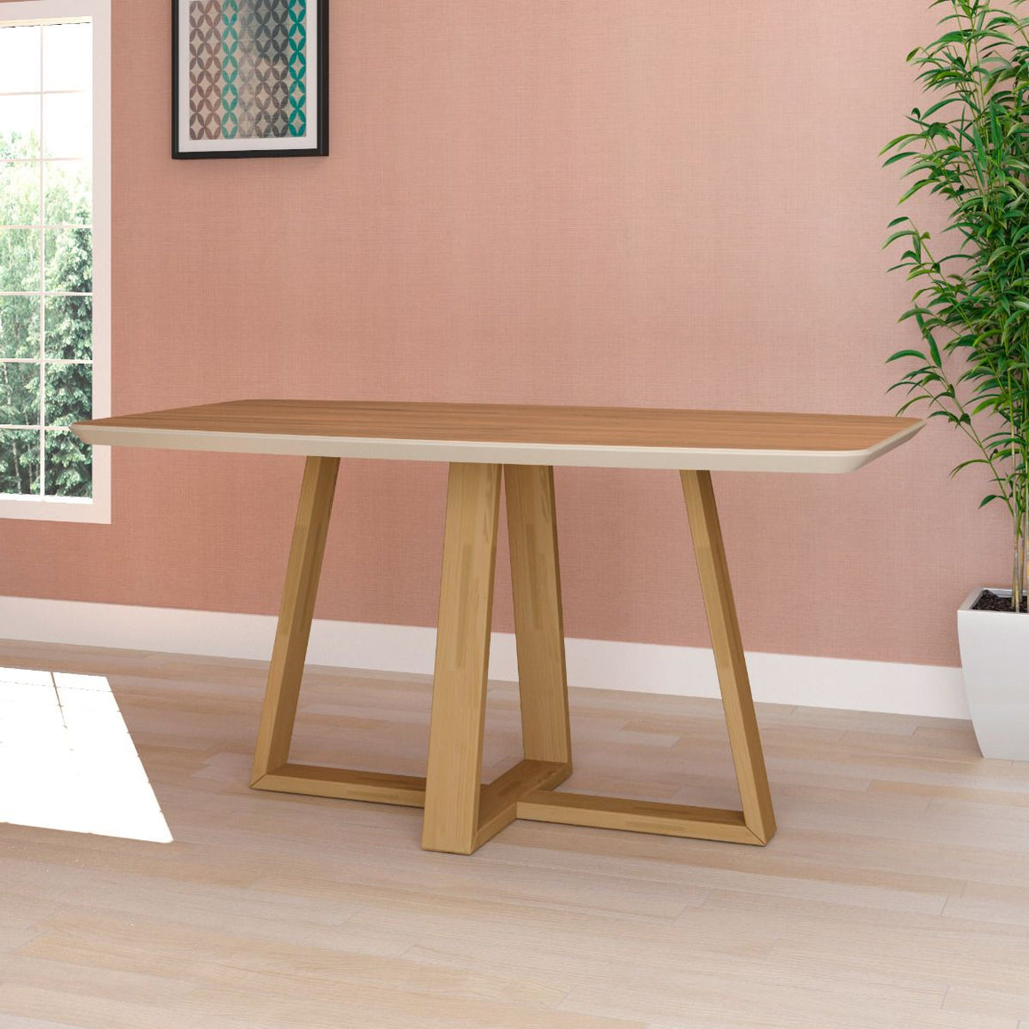 Duffy 62.99 Modern Rectangle Dining Table with Space for 6 in Cinnamon and Off White