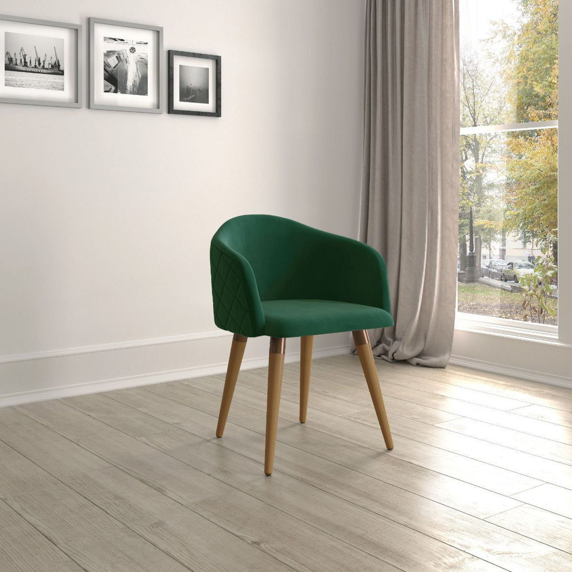 Kari Velvet Matelassé Accent Chair in Green
