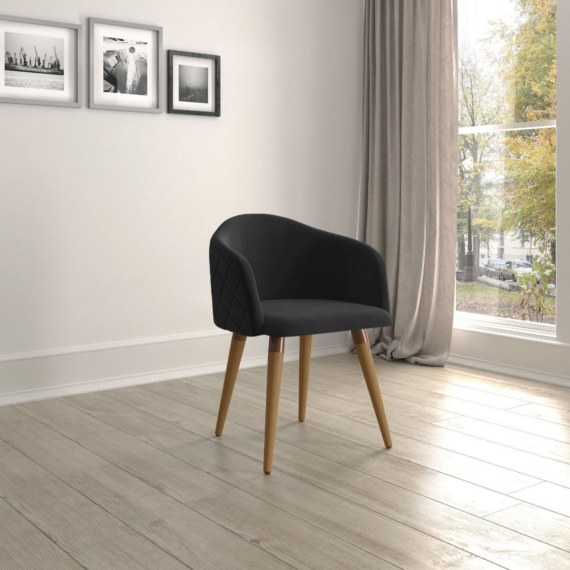 Kari Velvet Matelassé Accent Chair in Black